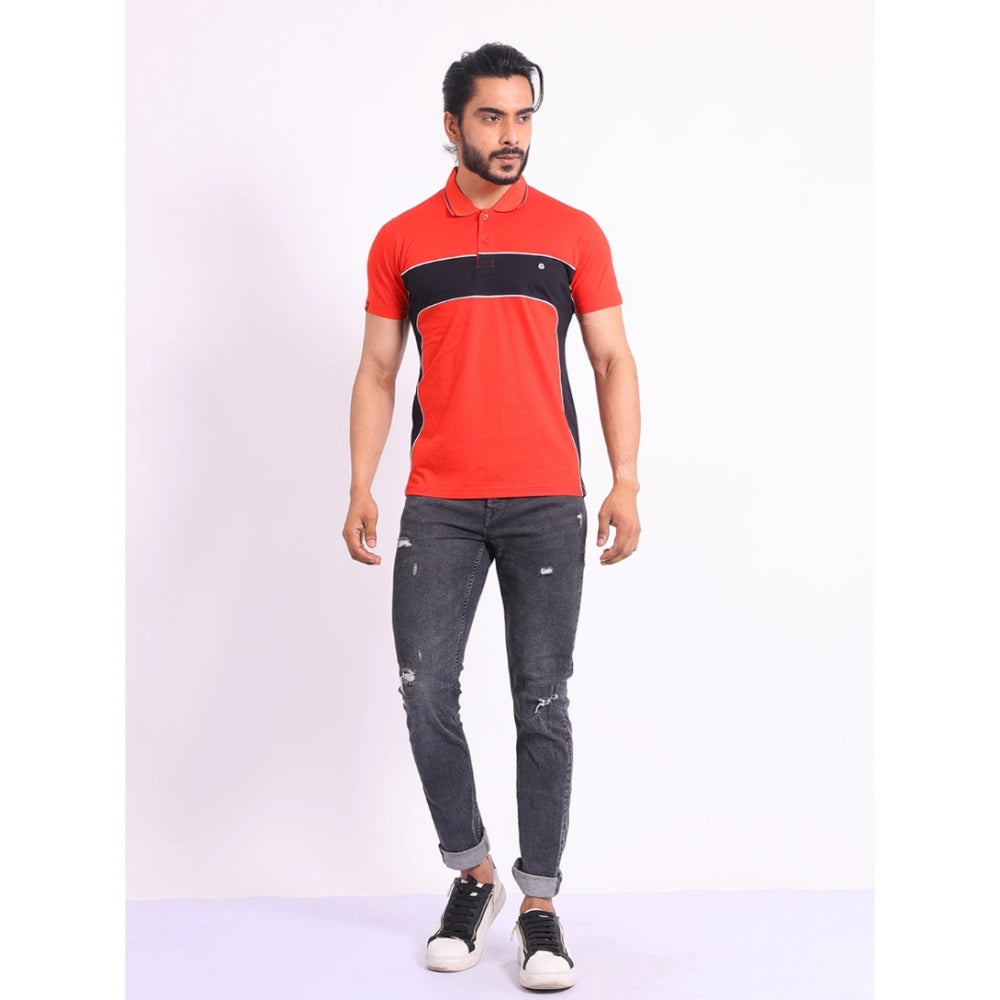 PKRKART Men's Casual Cotton Printed Polo Neck Half Sleeve T-Shirt (Red)