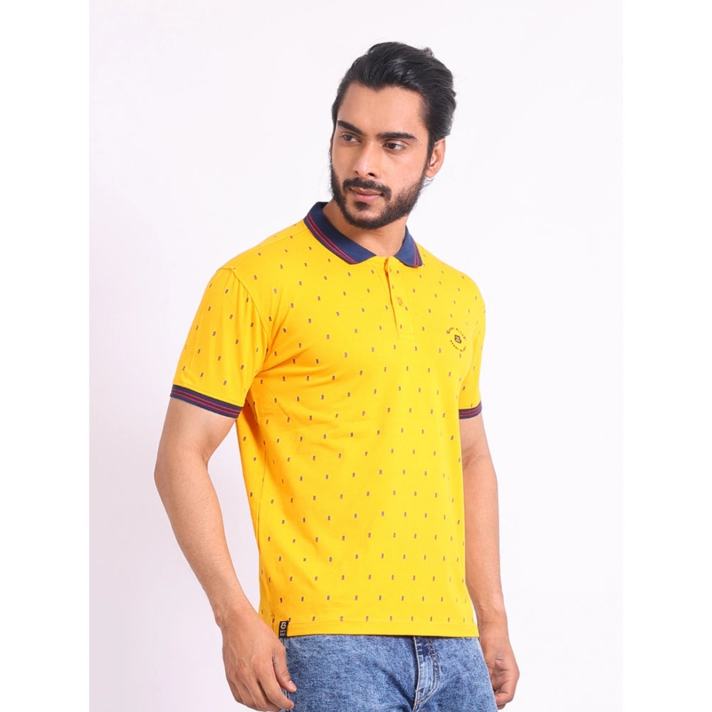 PKRKART Men's Casual Cotton Printed Polo Neck Half Sleeve T-Shirt (Turmeric)