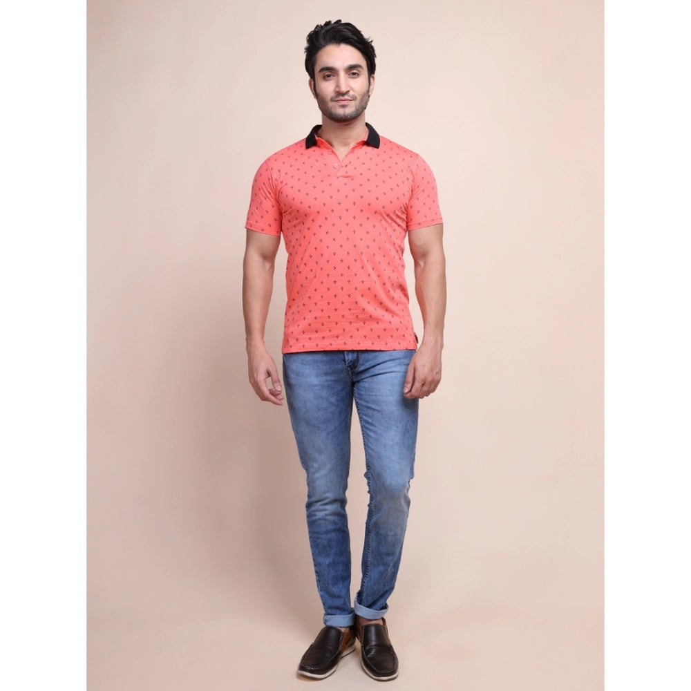 PKRKART Men's Casual Cotton Printed Polo Neck Half Sleeve T-Shirt (Red)