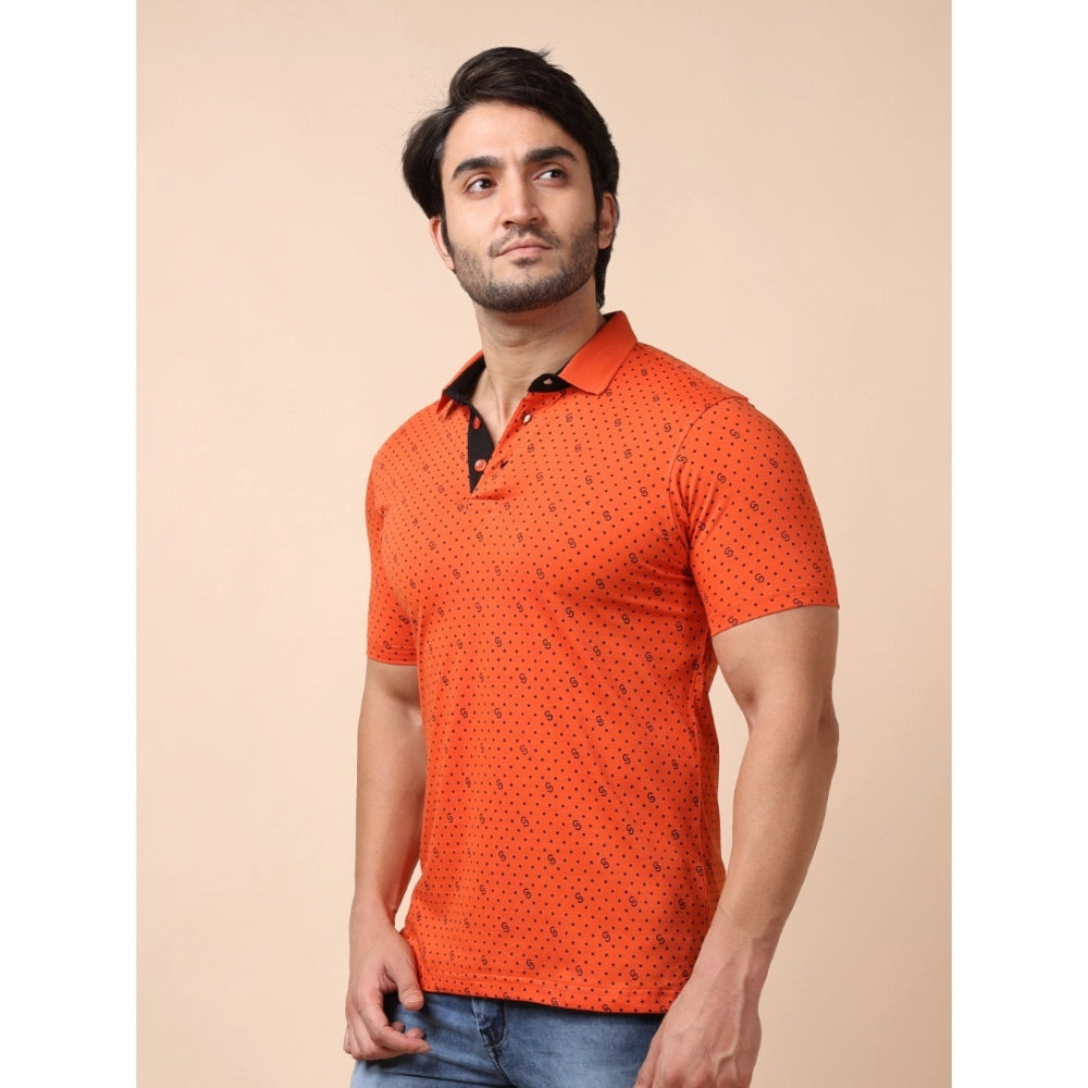 PKRKART Men's Casual Cotton Printed Polo Neck Half Sleeve T-Shirt (Rust)