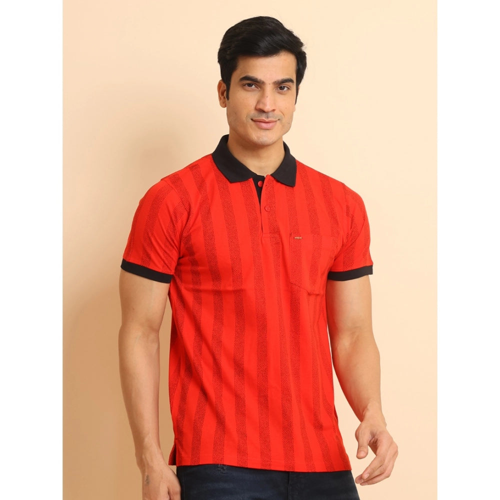 PKRKART Men's Casual Cotton Printed Polo Neck Half Sleeve T-Shirt (Red)