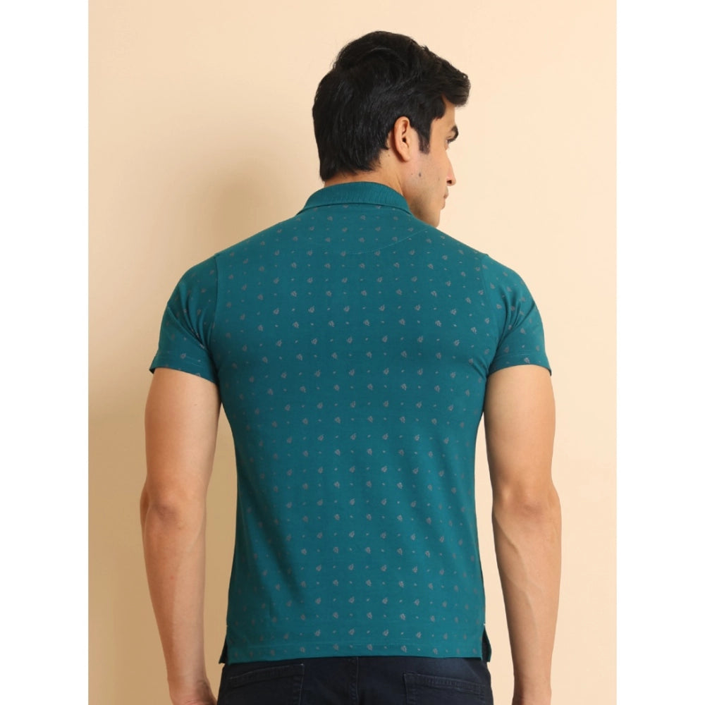 PKRKART Men's Casual Cotton Printed Polo Neck Half Sleeve T-Shirt (Green)