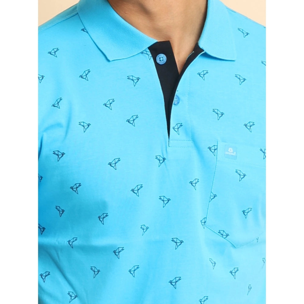 PKRKART Men's Casual Cotton Printed Polo Neck Half Sleeve T-Shirt (Skyblue)