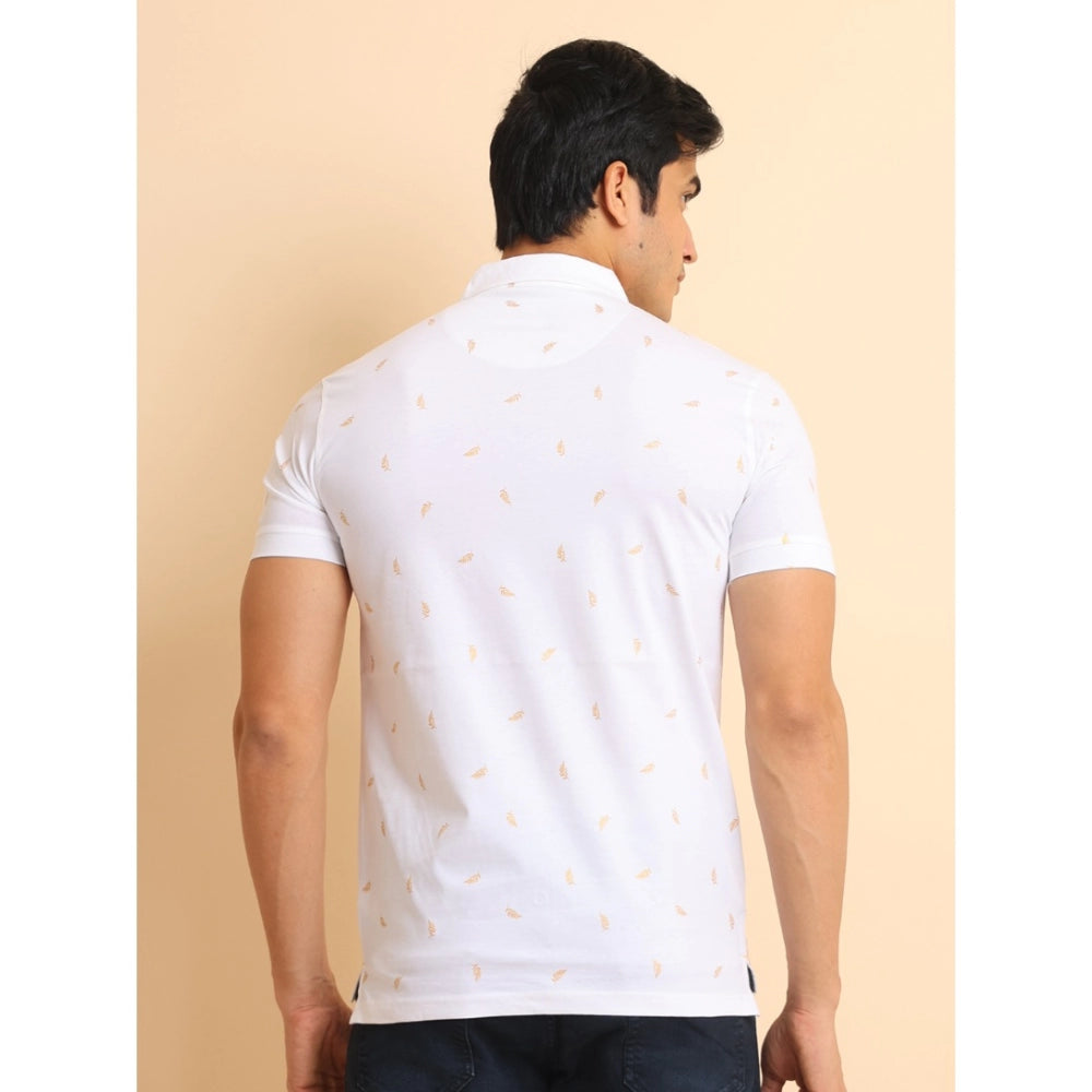 PKRKART Men's Casual Cotton Printed Polo Neck Half Sleeve T-Shirt (White)
