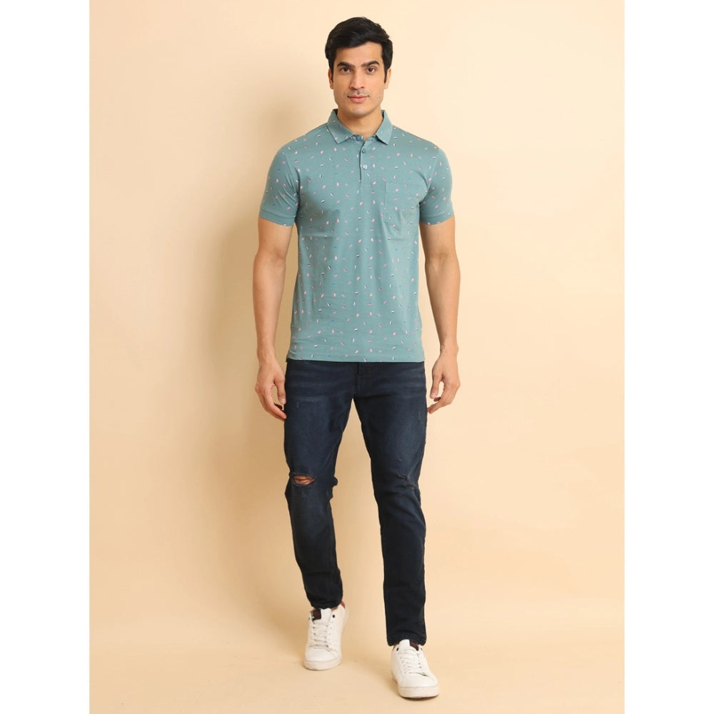 PKRKART Men's Casual Cotton Printed Polo Neck Half Sleeve T-Shirt (Grey)