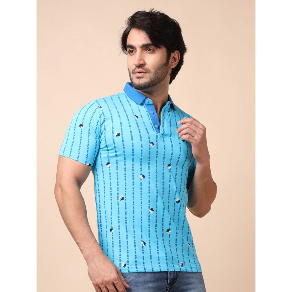 PKRKART Men's Casual Cotton Printed Polo Neck Half Sleeve T-Shirt (Skyblue)