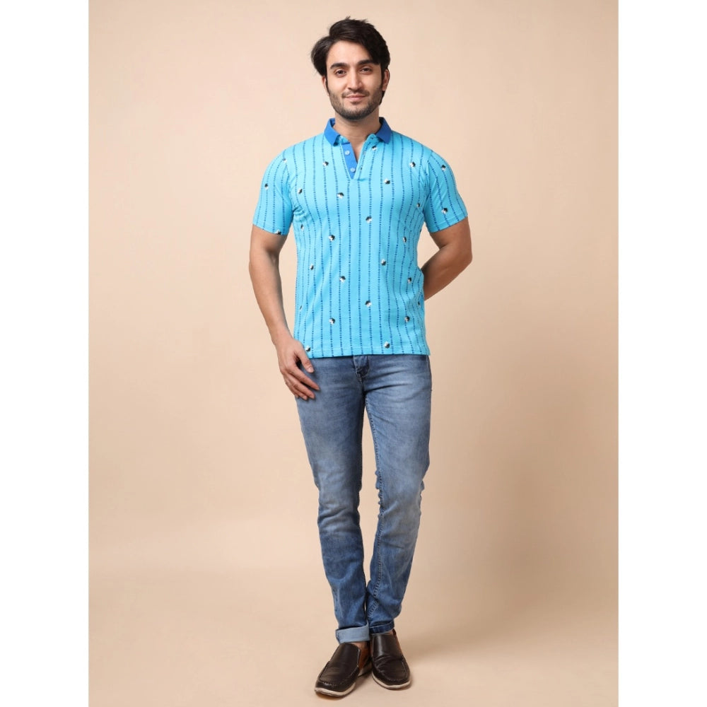 PKRKART Men's Casual Cotton Printed Polo Neck Half Sleeve T-Shirt (Skyblue)