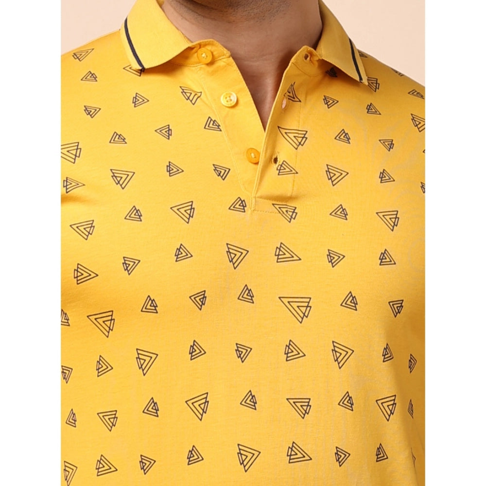 PKRKART Men's Casual Cotton Printed Polo Neck Half Sleeve T-Shirt (Mustard)