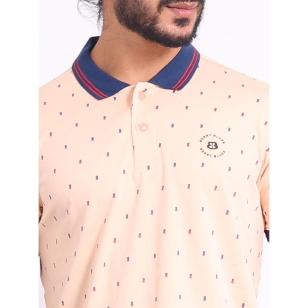 PKRKART Men's Casual Cotton Printed Polo Neck Half Sleeve T-Shirt (Peach)