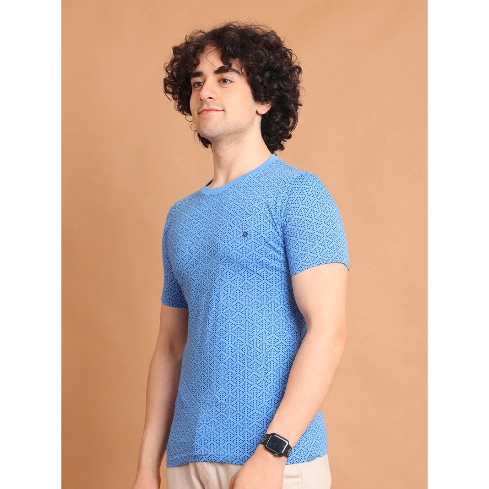 PKRKART Men's Casual Cotton Printed Round Neck Half Sleeve T-Shirt (LightBlue)
