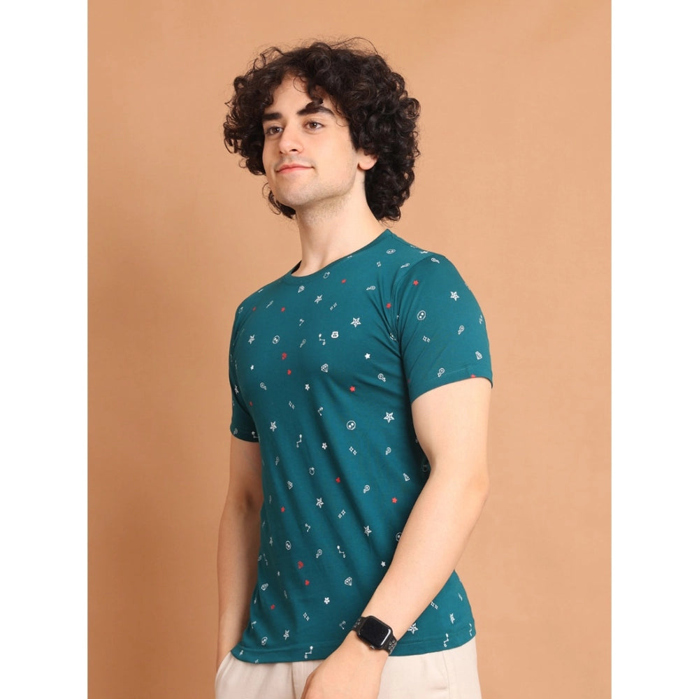PKRKART Men's Casual Cotton Printed Round Neck Half Sleeve T-Shirt (Green)