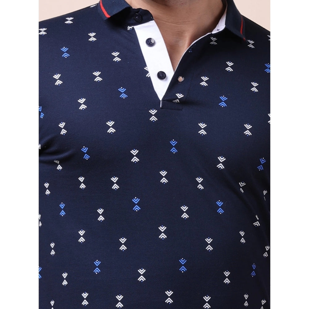 PKRKART Men's Casual Cotton Printed Polo Neck Half Sleeve T-Shirt (Navy)