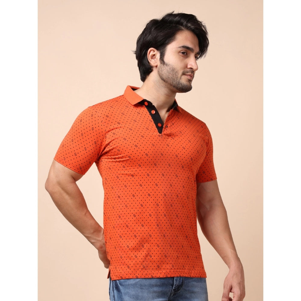 PKRKART Men's Casual Cotton Printed Polo Neck Half Sleeve T-Shirt (Rust)