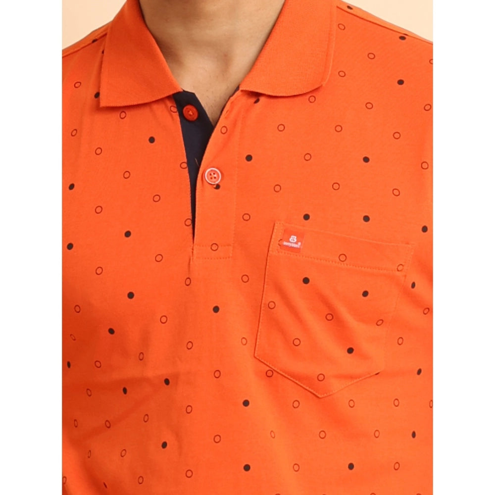 PKRKART Men's Casual Cotton Printed Polo Neck Half Sleeve T-Shirt (Rust)