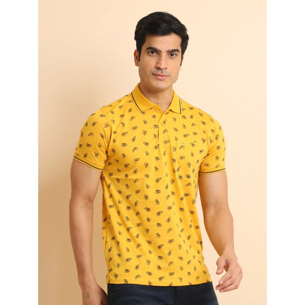 PKRKART Men's Casual Cotton Printed Polo Neck Half Sleeve T-Shirt (Mustard)