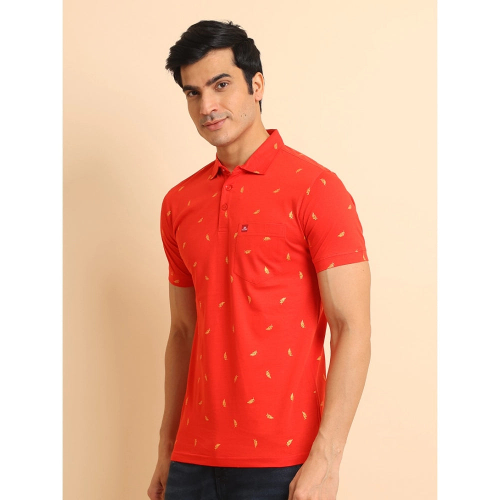 PKRKART Men's Casual Cotton Printed Polo Neck Half Sleeve T-Shirt (Red)