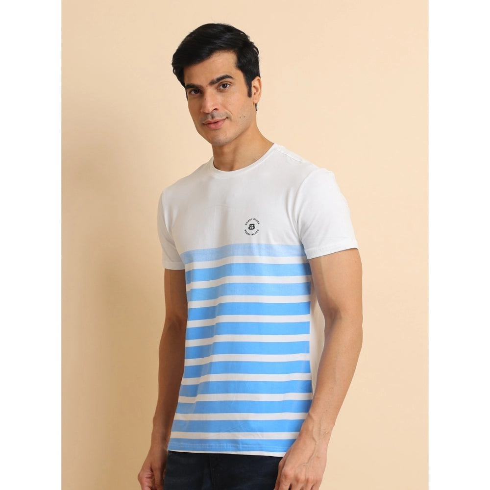 PKRKART Men's Casual Cotton Printed Round Neck Half Sleeve T-Shirt (Blue)