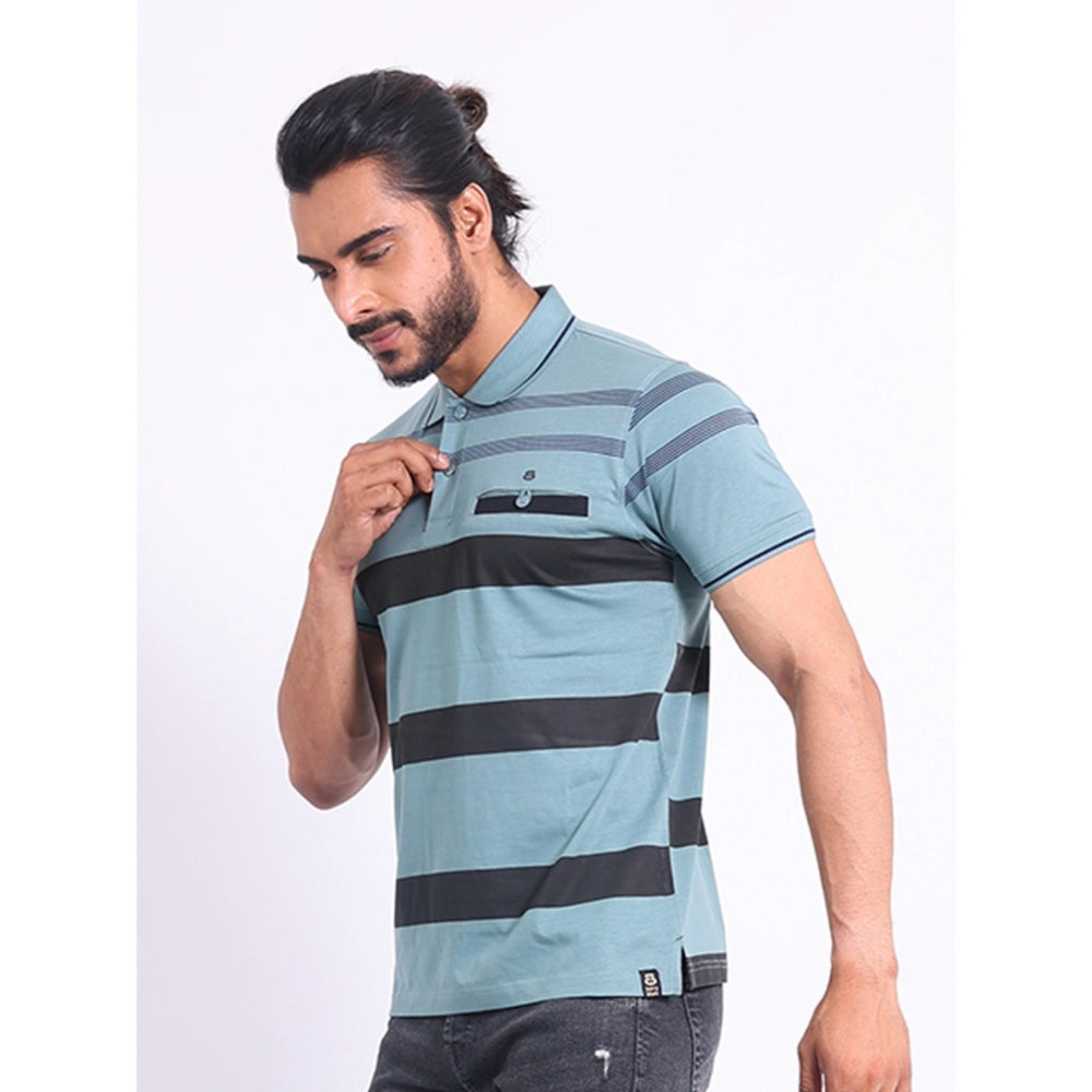 PKRKART Men's Casual Cotton Printed Polo Neck Half Sleeve T-Shirt (Green)