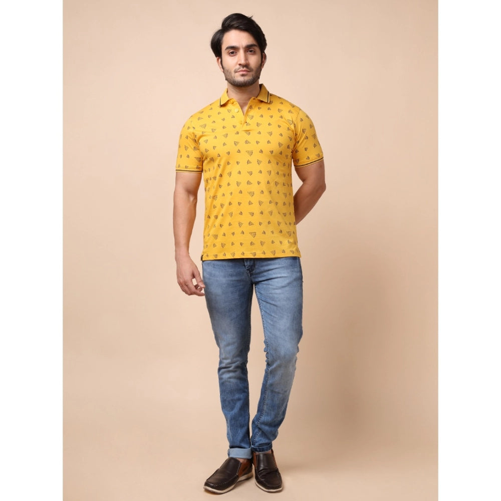 PKRKART Men's Casual Cotton Printed Polo Neck Half Sleeve T-Shirt (Mustard)