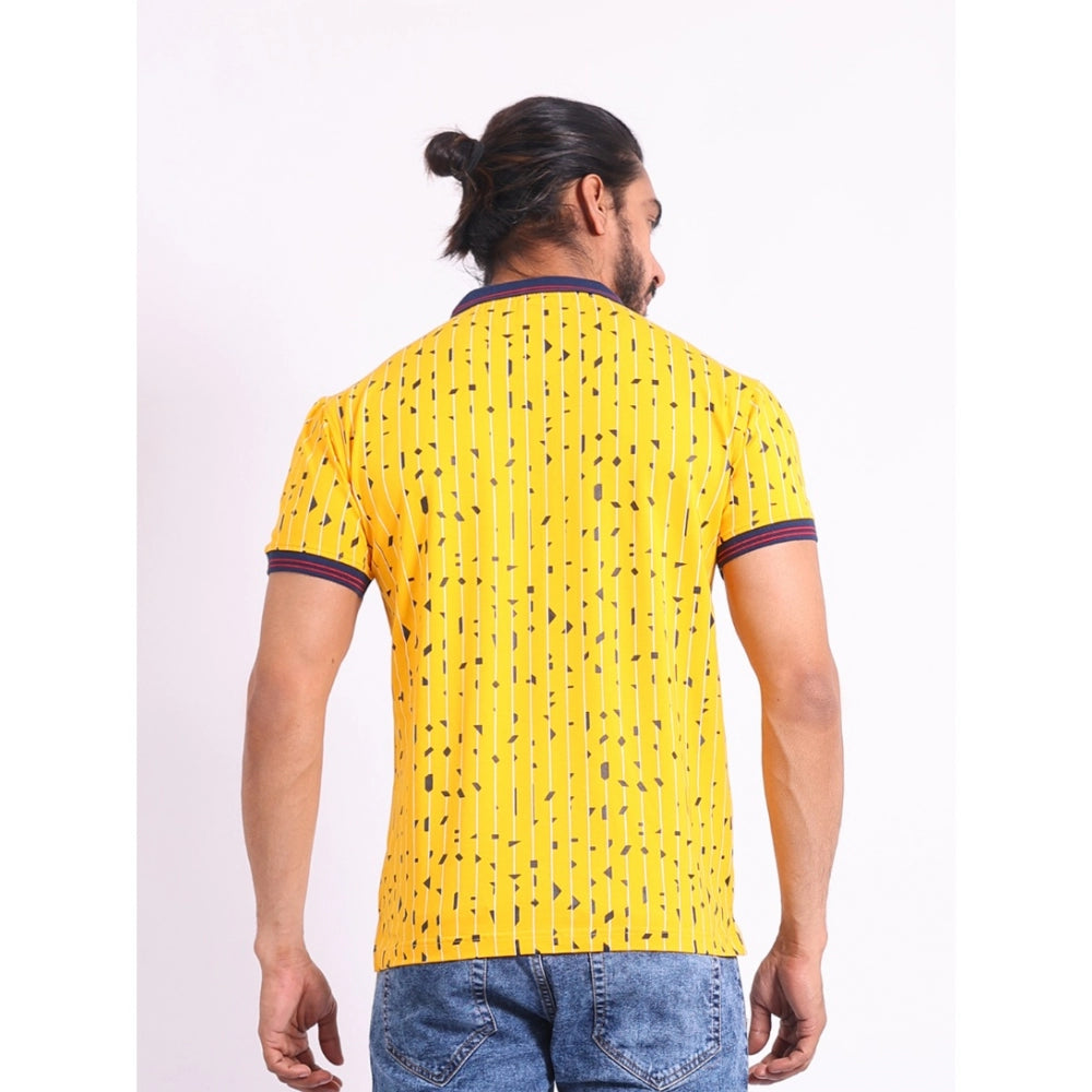 PKRKART Men's Casual Cotton Printed Polo Neck Half Sleeve T-Shirt (Turmeric)