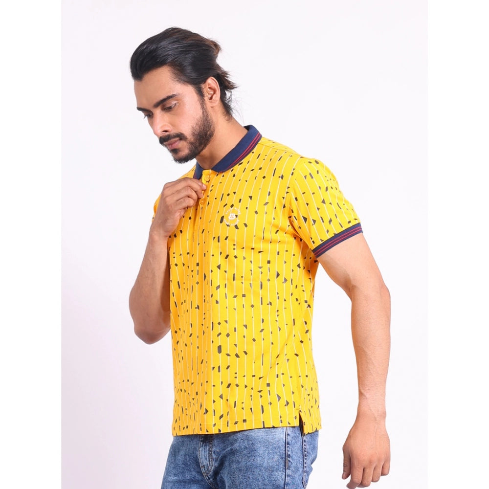 PKRKART Men's Casual Cotton Printed Polo Neck Half Sleeve T-Shirt (Turmeric)
