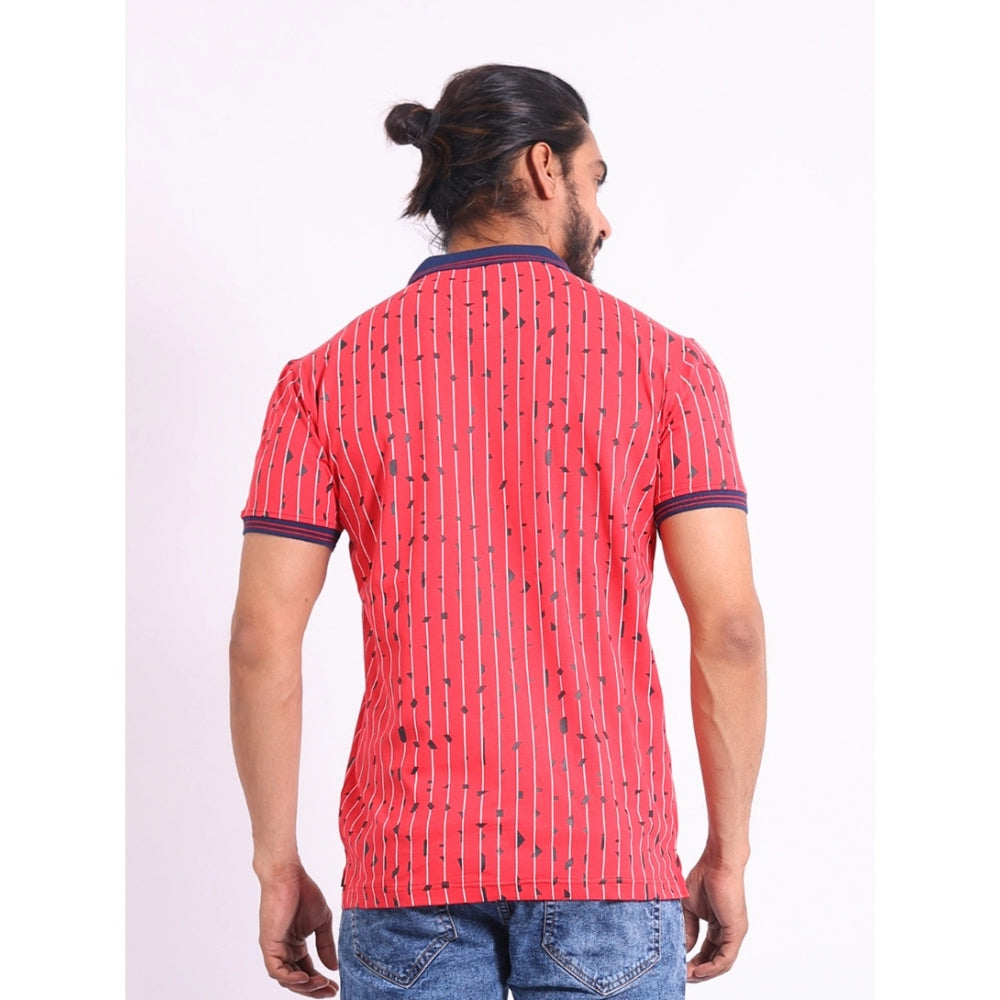 PKRKART Men's Casual Cotton Printed Polo Neck Half Sleeve T-Shirt (Red)