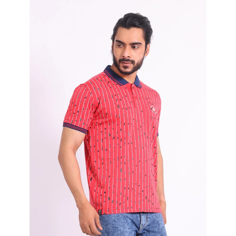 PKRKART Men's Casual Cotton Printed Polo Neck Half Sleeve T-Shirt (Red)
