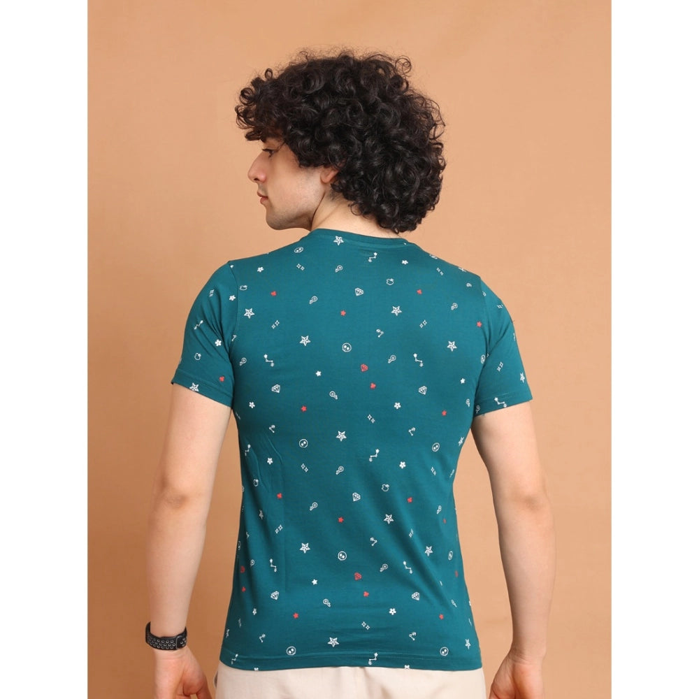 PKRKART Men's Casual Cotton Printed Round Neck Half Sleeve T-Shirt (Green)