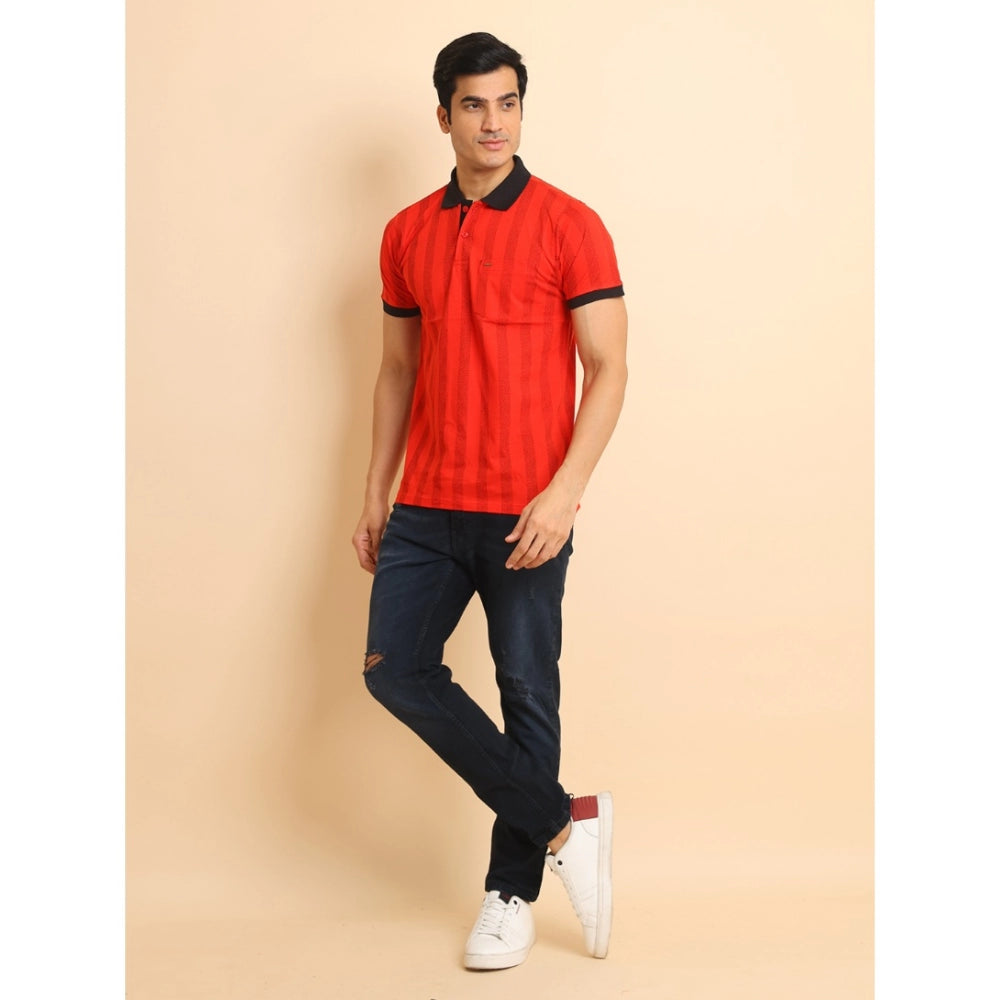 PKRKART Men's Casual Cotton Printed Polo Neck Half Sleeve T-Shirt (Red)