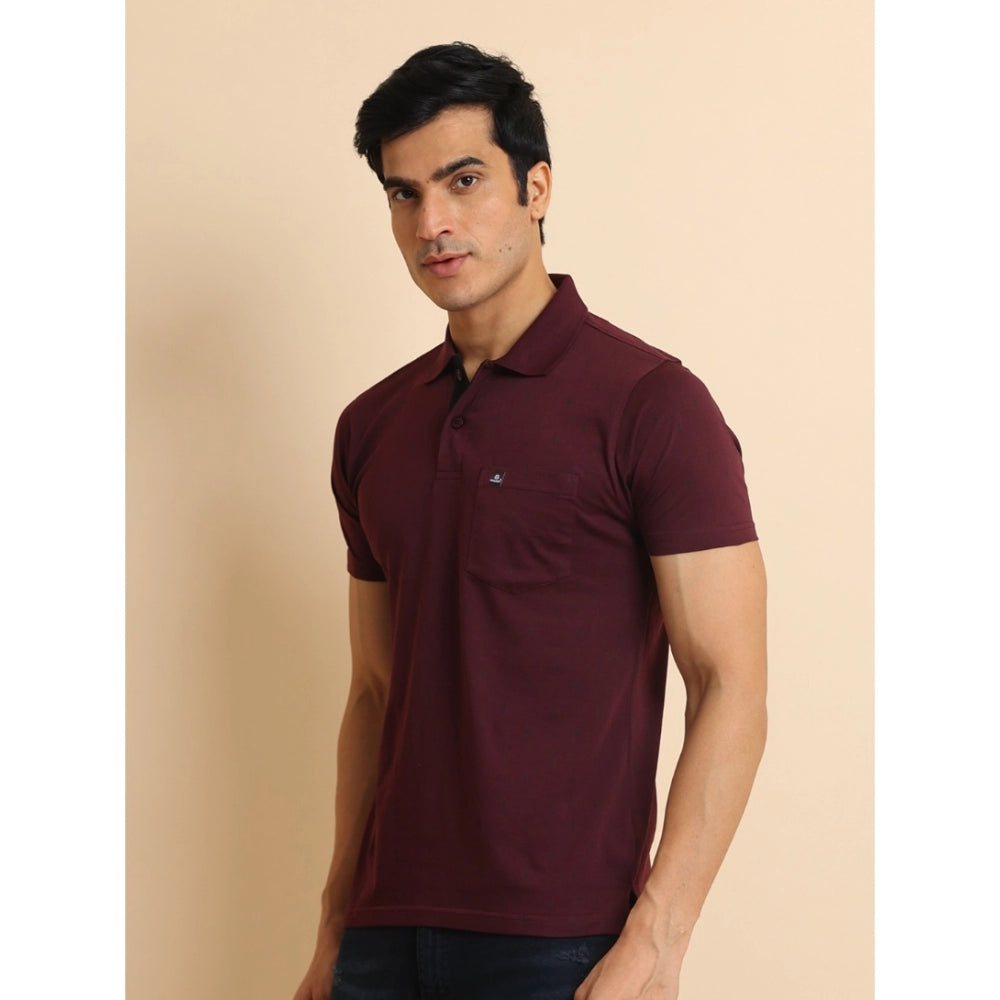 PKRKART Men's Casual Cotton Printed Polo Neck Half Sleeve T-Shirt (Wine)