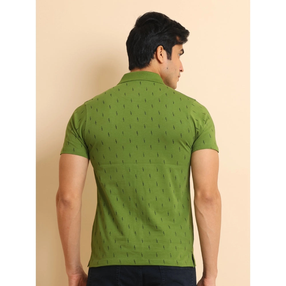 PKRKART Men's Casual Cotton Printed Polo Neck Half Sleeve T-Shirt (Green)