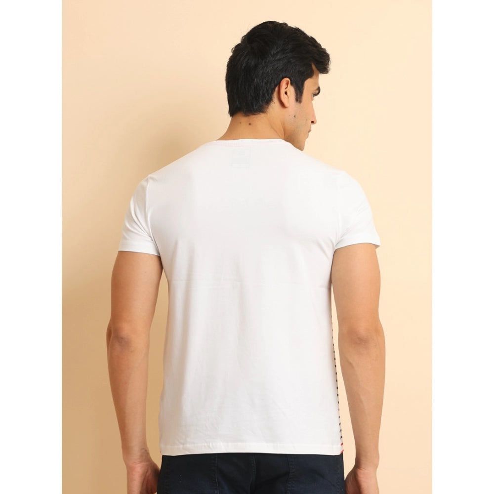 PKRKART Men's Casual Cotton Printed Round Neck Half Sleeve T-Shirt (White)