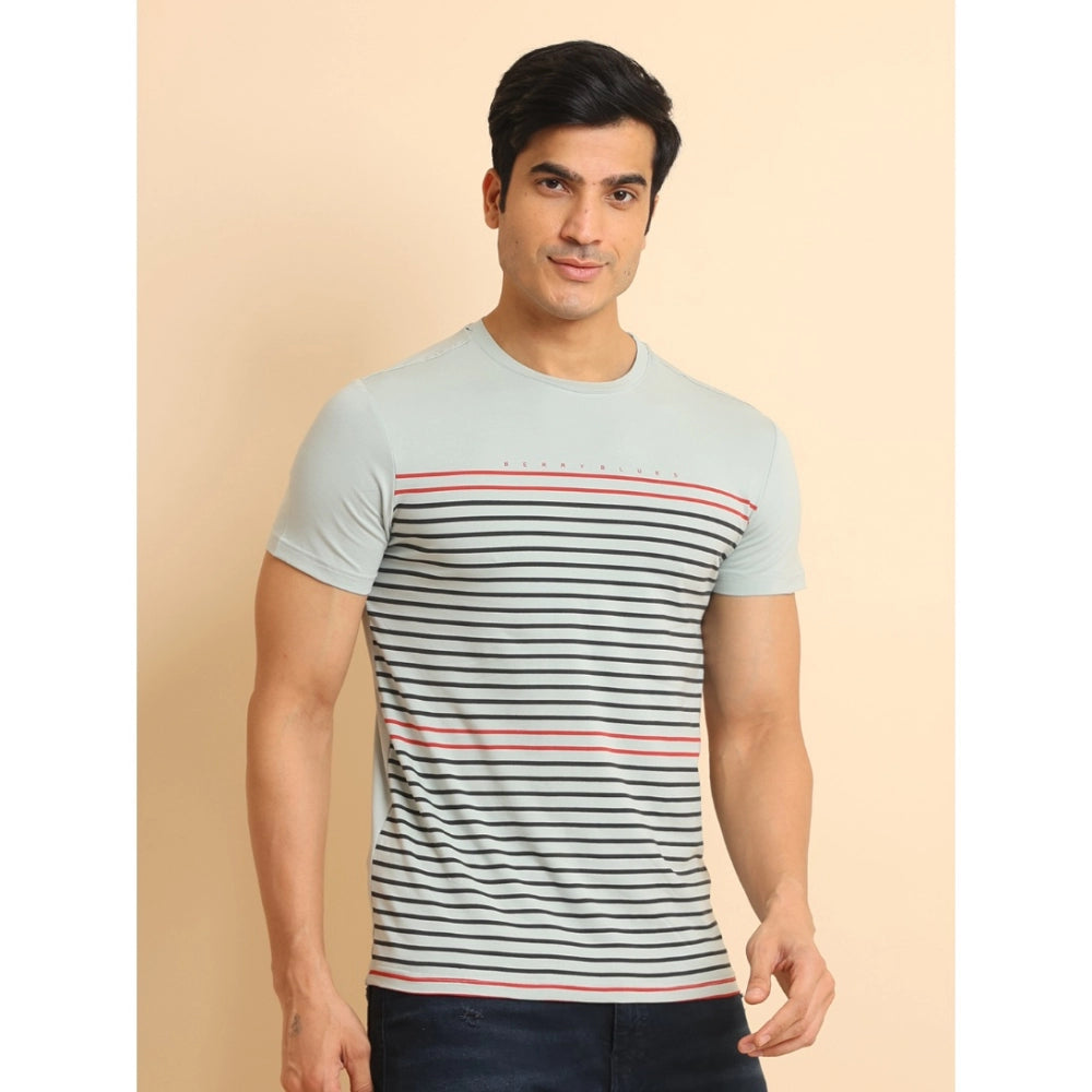 PKRKART Men's Casual Cotton Printed Round Neck Half Sleeve T-Shirt (Grey)