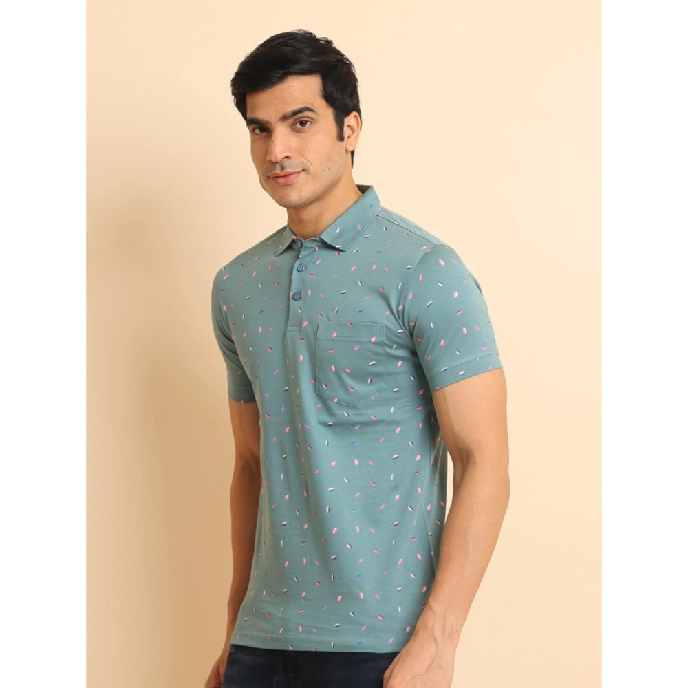 PKRKART Men's Casual Cotton Printed Polo Neck Half Sleeve T-Shirt (Grey)