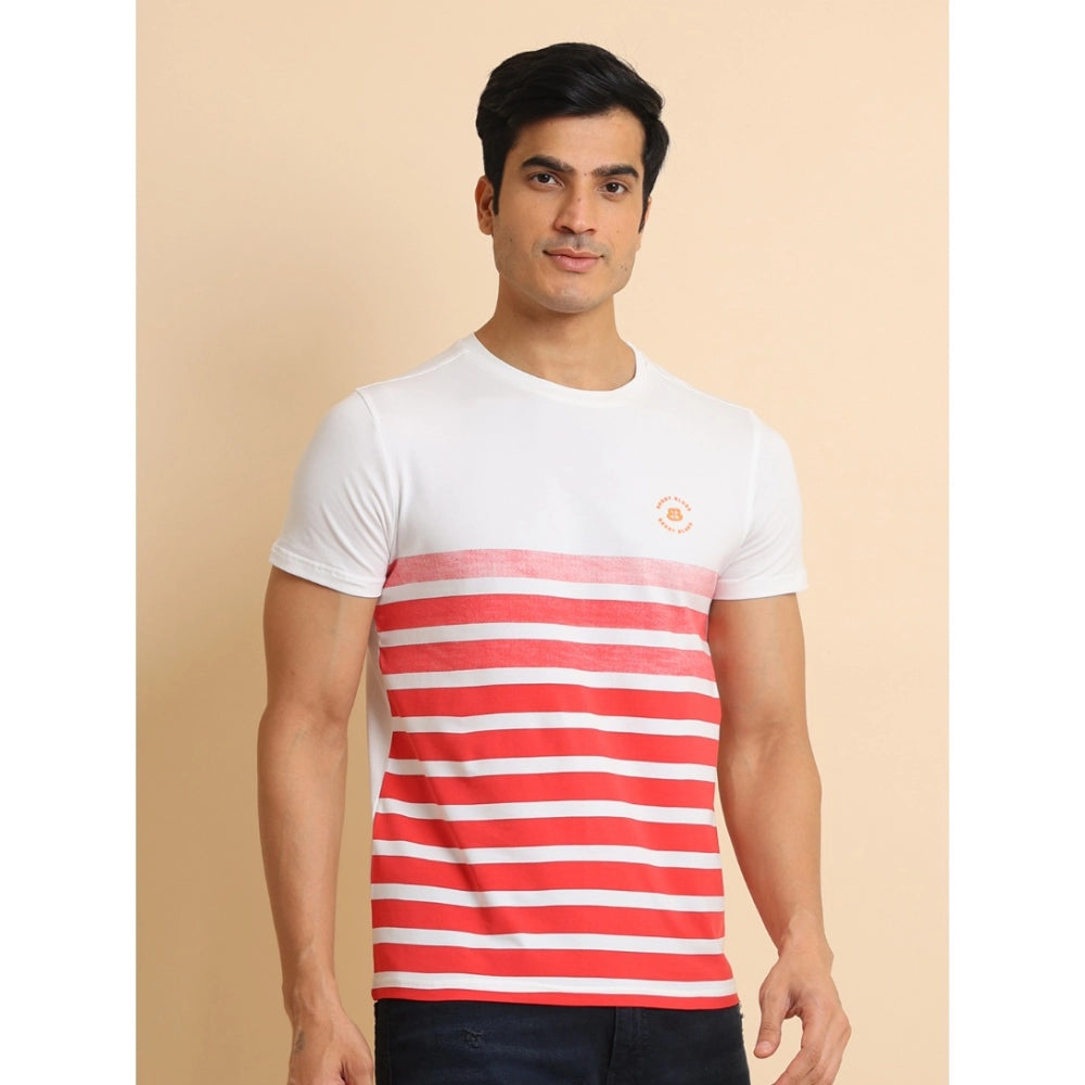 PKRKART Men's Casual Cotton Printed Round Neck Half Sleeve T-Shirt (Red)