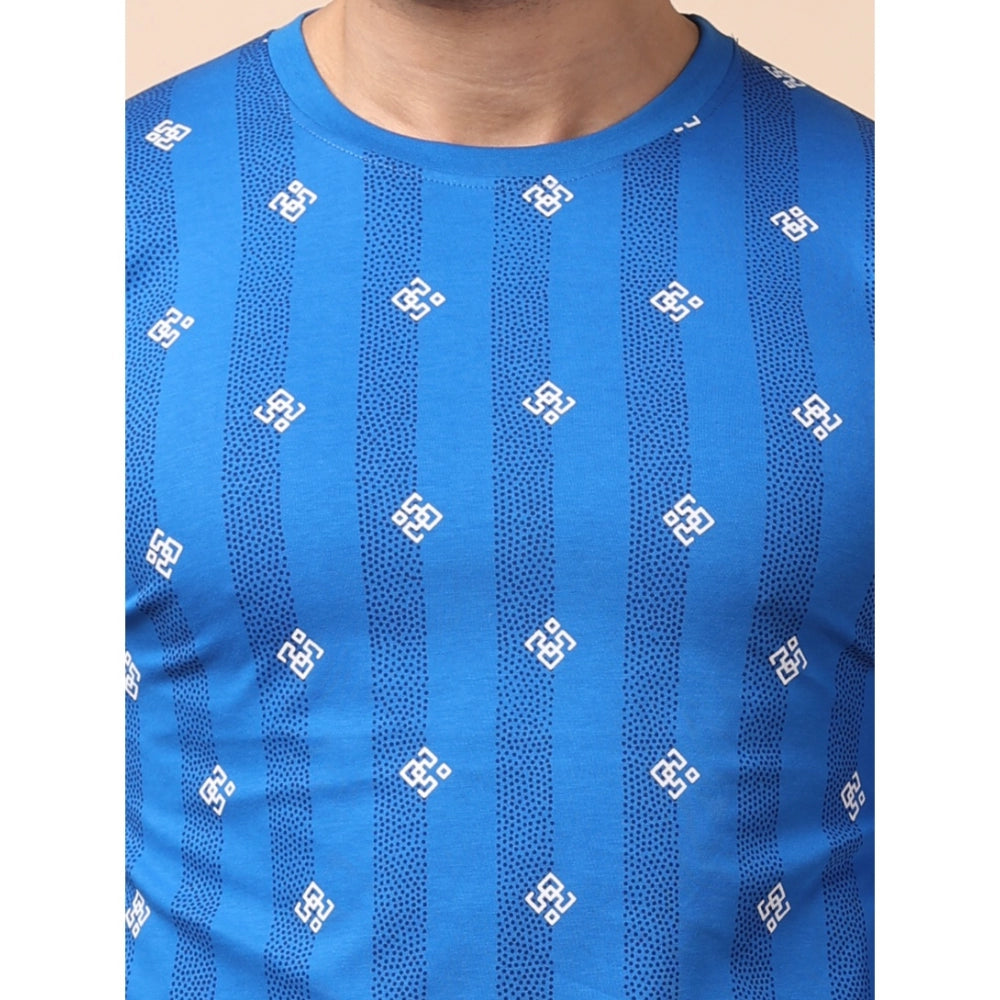 PKRKART Men's Casual Cotton Printed Round Neck Full Sleeve T-Shirt (Blue)