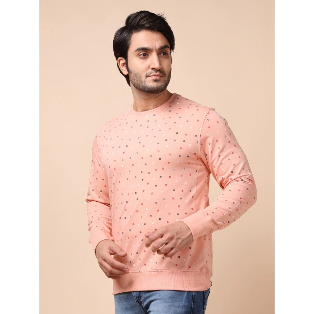 PKRKART Men's Casual Cotton Printed Round Neck Full Sleeve Sweat T-Shirt (Peach)