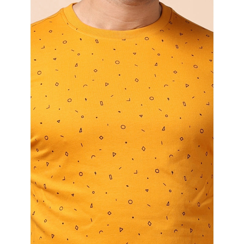 PKRKART Men's Casual Cotton Printed Round Neck Full Sleeve Sweat T-Shirt (Mustard)