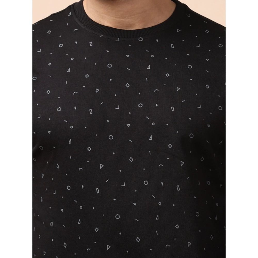 PKRKART Men's Casual Cotton Printed Round Neck Full Sleeve Sweat T-Shirt (Black)