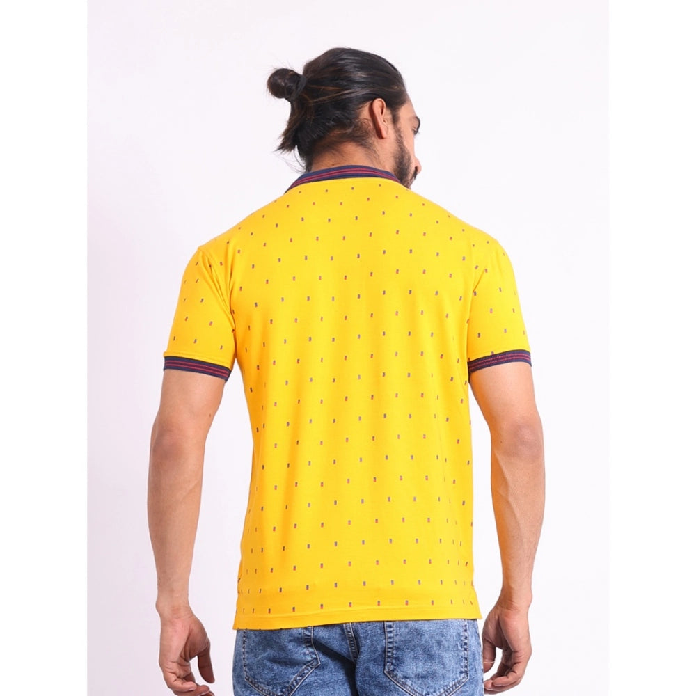 PKRKART Men's Casual Cotton Printed Polo Neck Half Sleeve T-Shirt (Turmeric)