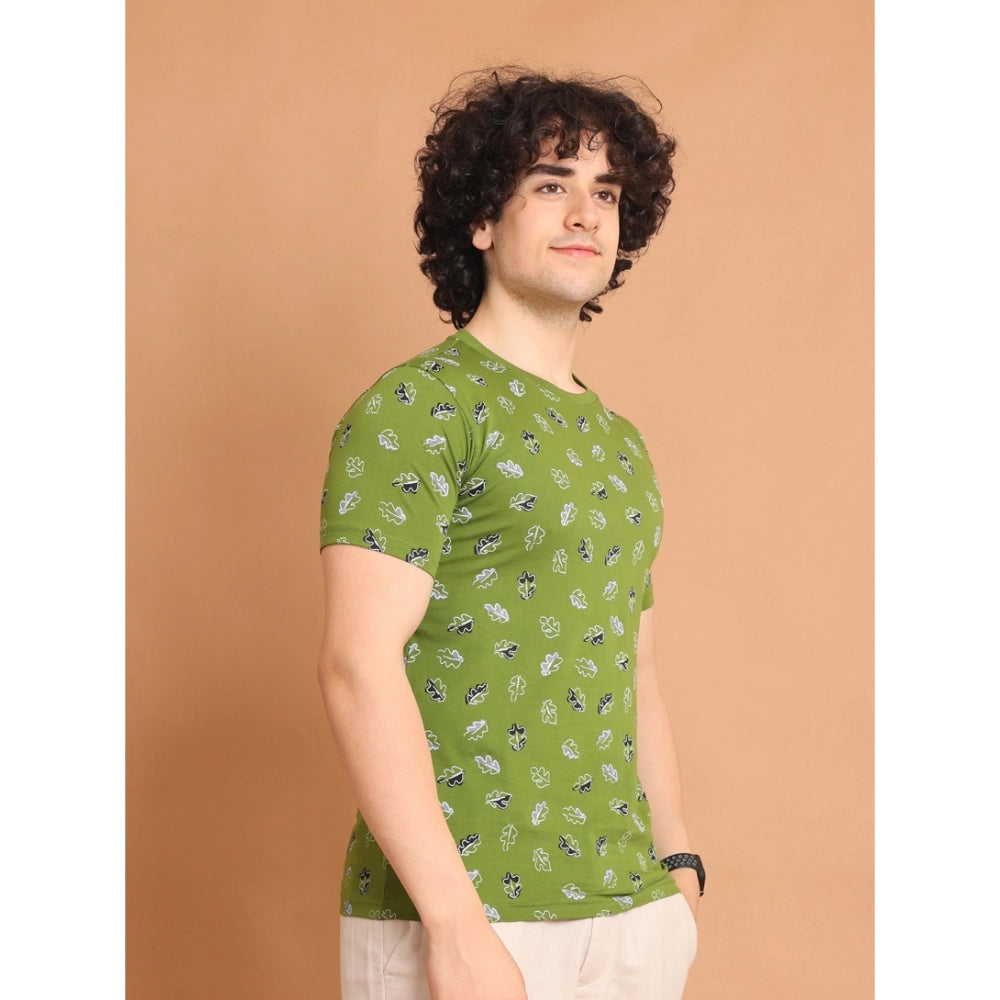 PKRKART Men's Casual Cotton Printed Round Neck Half Sleeve T-Shirt (Green)