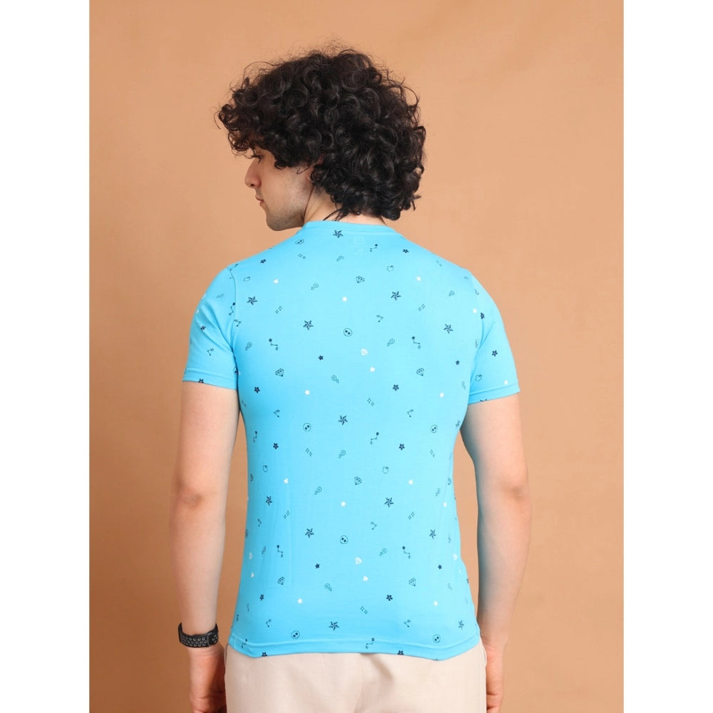 PKRKART Men's Casual Cotton Printed Round Neck Half Sleeve T-Shirt (Skyblue)