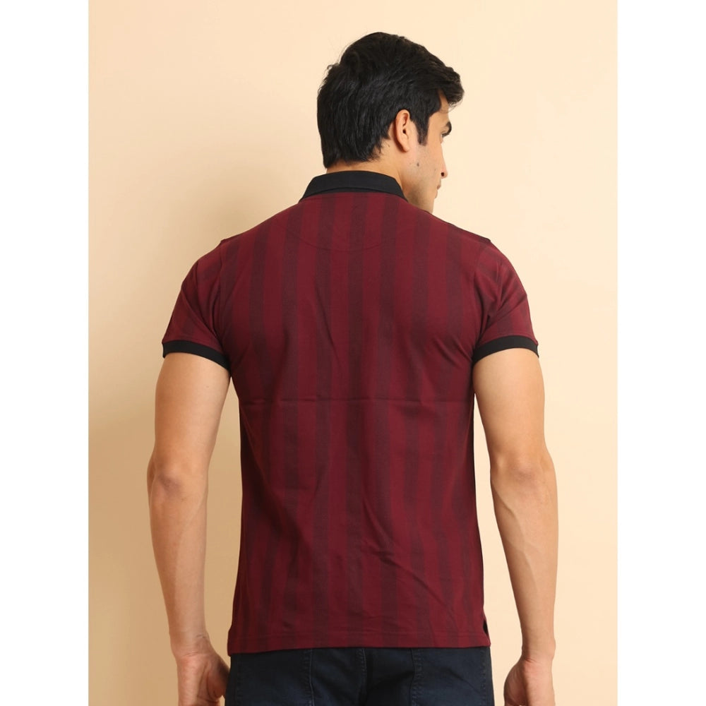 PKRKART Men's Casual Cotton Printed Polo Neck Half Sleeve T-Shirt (Plum)