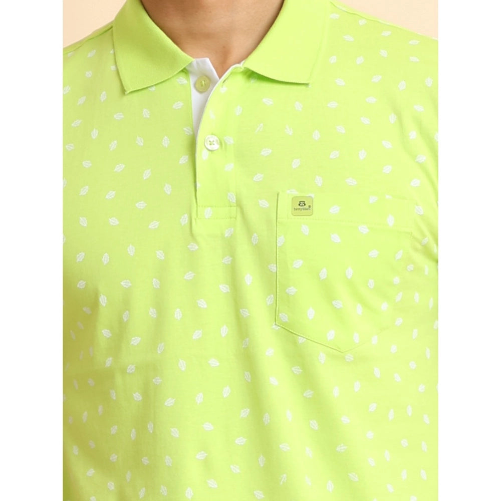 PKRKART Men's Casual Cotton Printed Polo Neck Half Sleeve T-Shirt (Green)