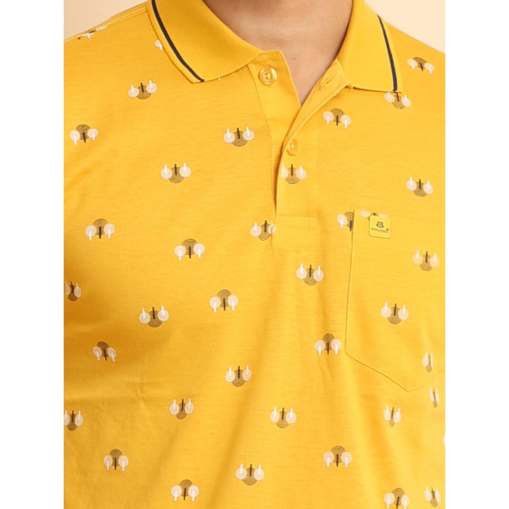 PKRKART Men's Casual Cotton Printed Polo Neck Half Sleeve T-Shirt (Mustard)