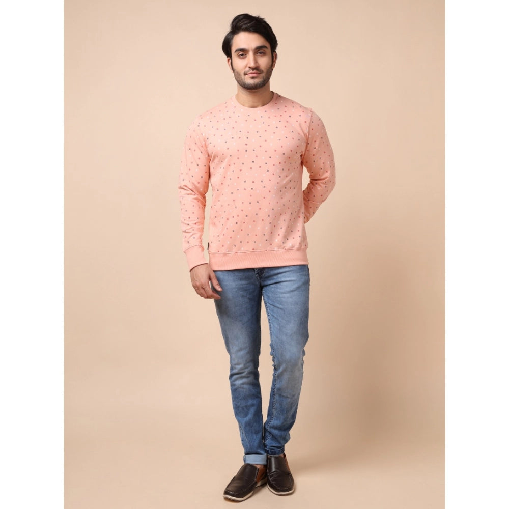 PKRKART Men's Casual Cotton Printed Round Neck Full Sleeve Sweat T-Shirt (Peach)