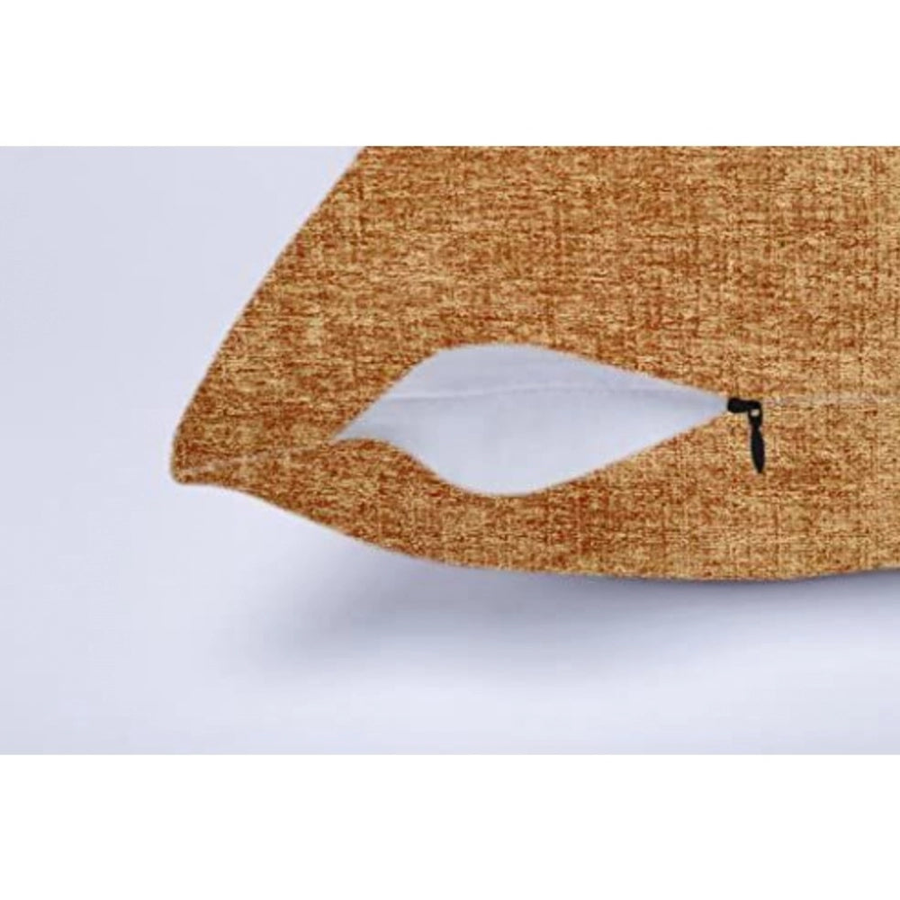 PKR Kart Pack Of_2 Chenille Checkered Cushion Covers (Mustard Yellow, Size: 16x16 In)