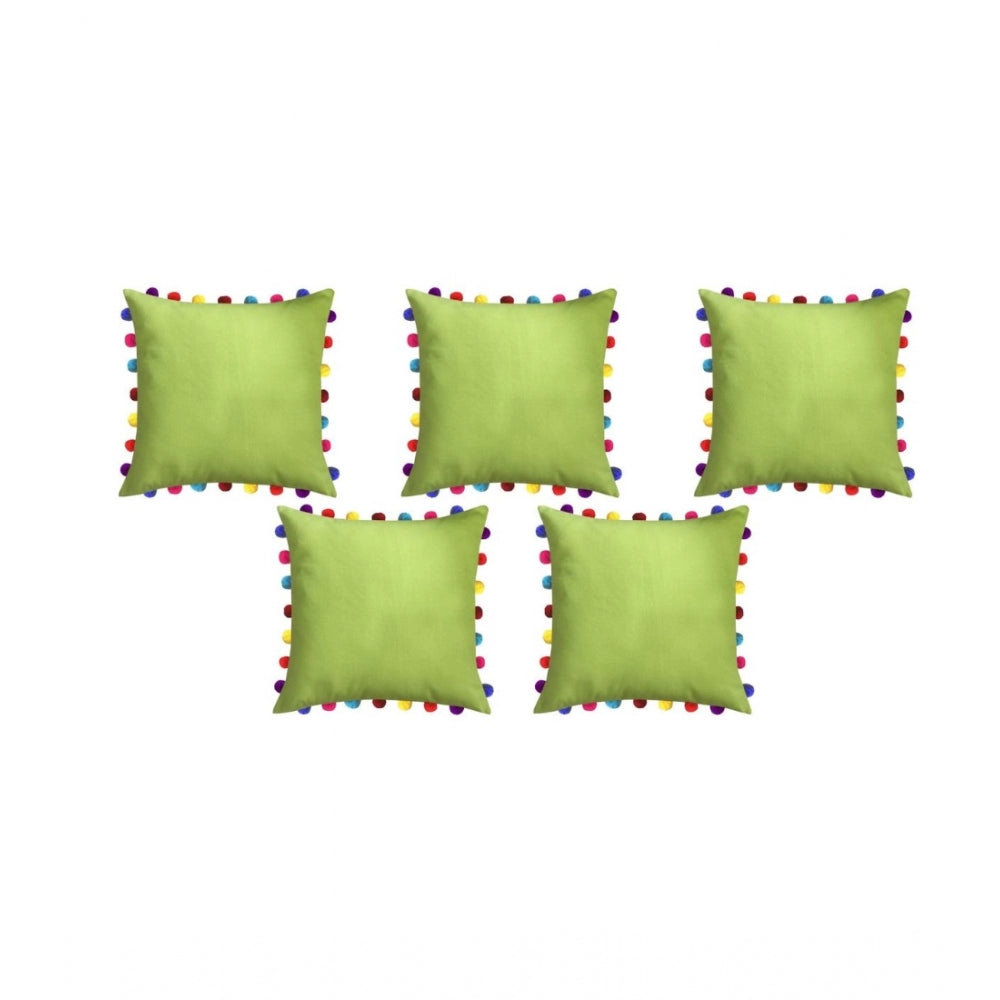 PKR Kart Cotton Solid Pom Pom Cushion Covers (Green, Size: 8x8 In)