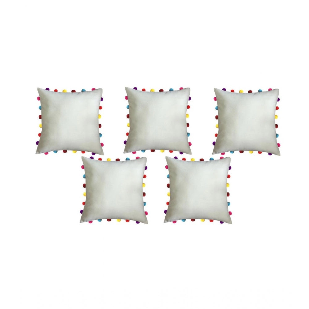 PKR Kart Cotton Solid Pom Pom Cushion Covers (Off-white, Size: 18x18 In)