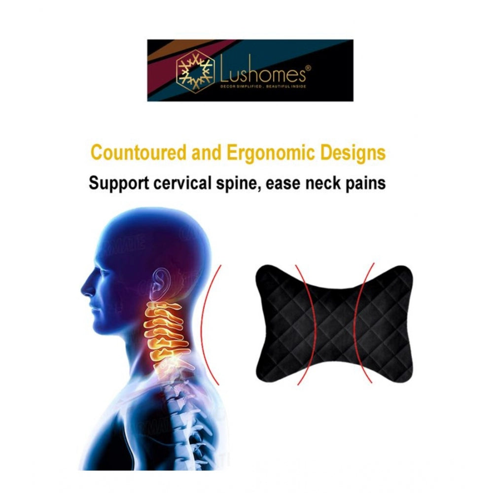 PKR Kart Pack Of_2 Velvet Checked Bone Neck Pillow (Black, Size: 6x10 In)